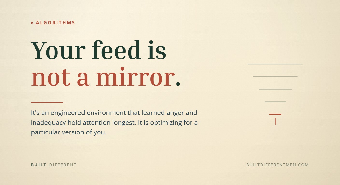 Card — post 372 Card reading: Your feed is not a mirror. — filed under Algorithms.