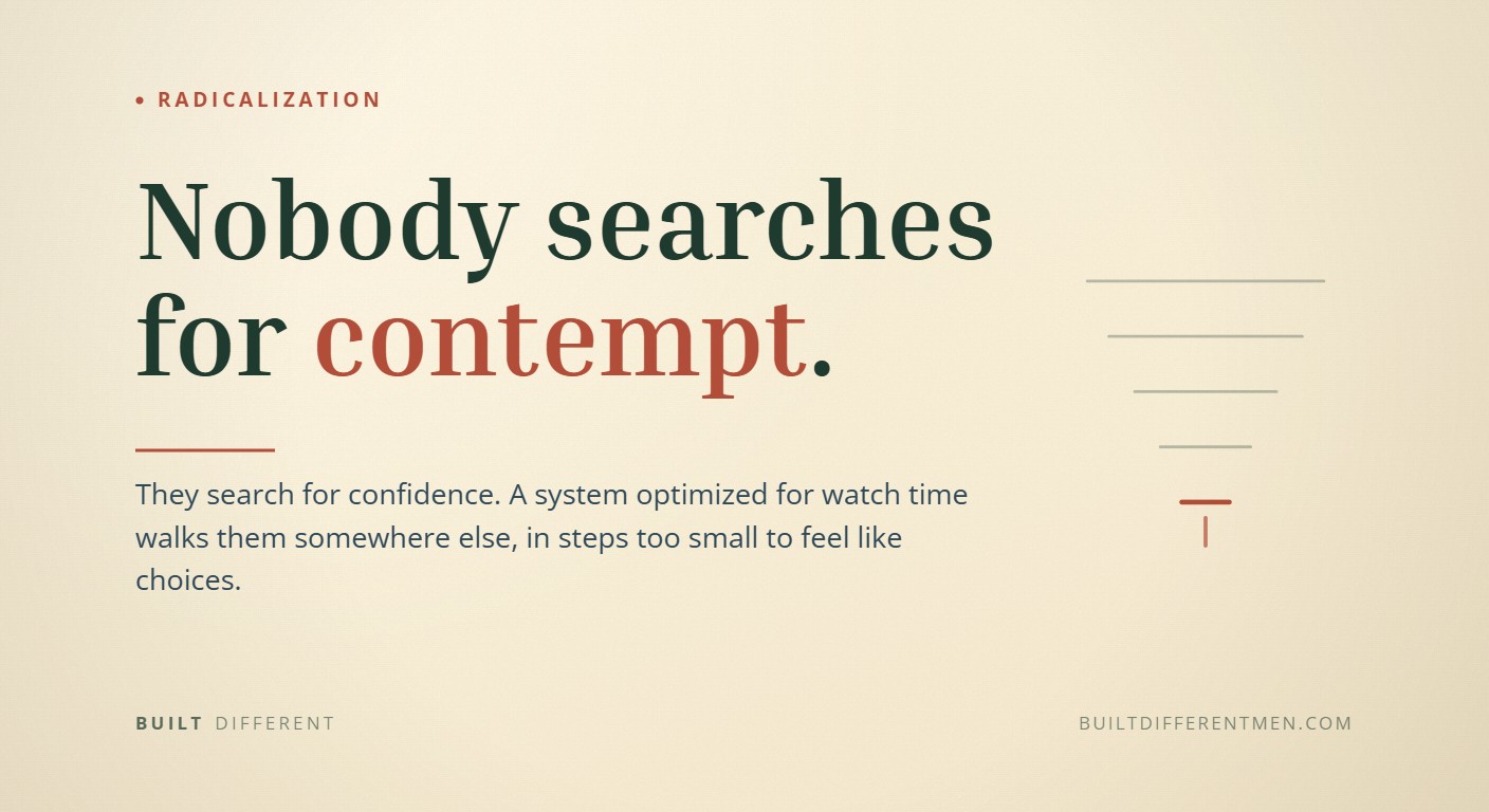 Card reading: Nobody searches for contempt. — filed under Radicalization.