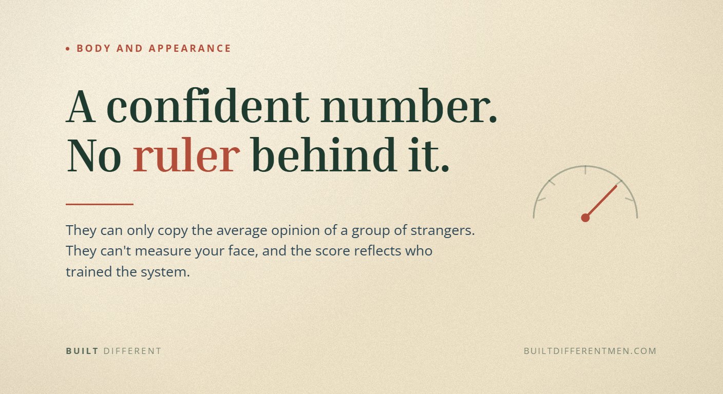 Card reading: A confident number. No ruler behind it. Filed under Body and Appearance.